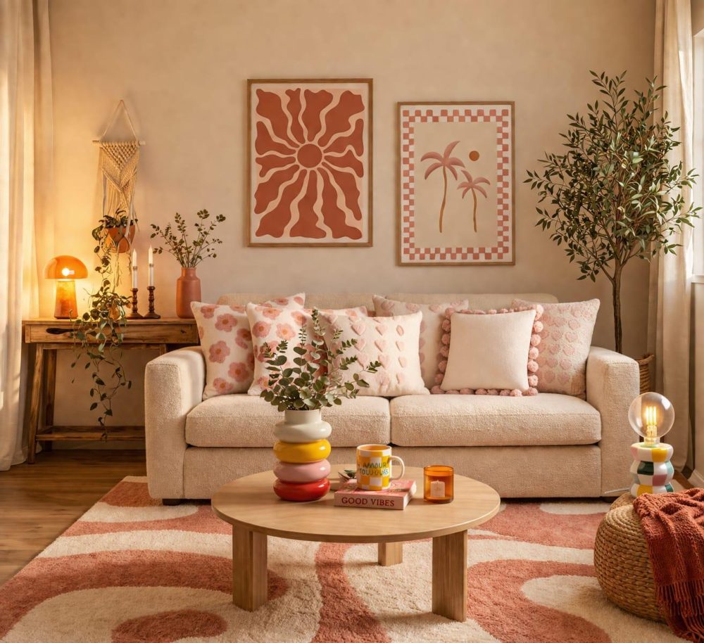 Salon chaleureux terracotta et beige signé AmyArnaud 🤎